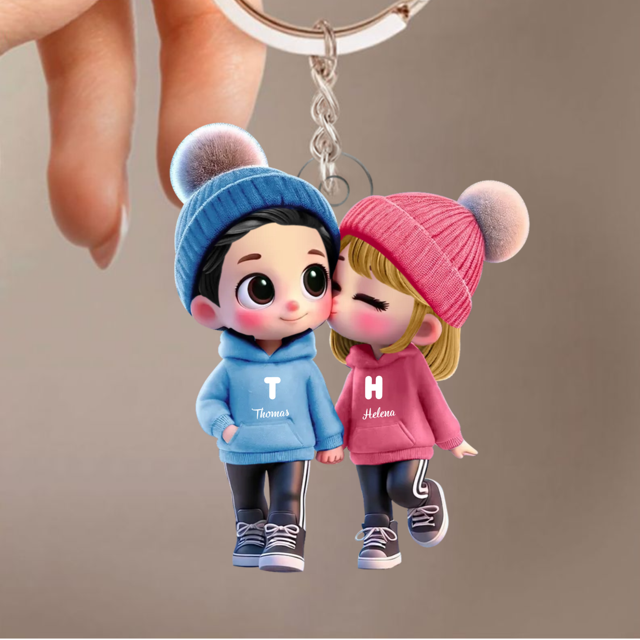 Personalised Acrylic Keyring for Couples - Couple in Hoodies Design