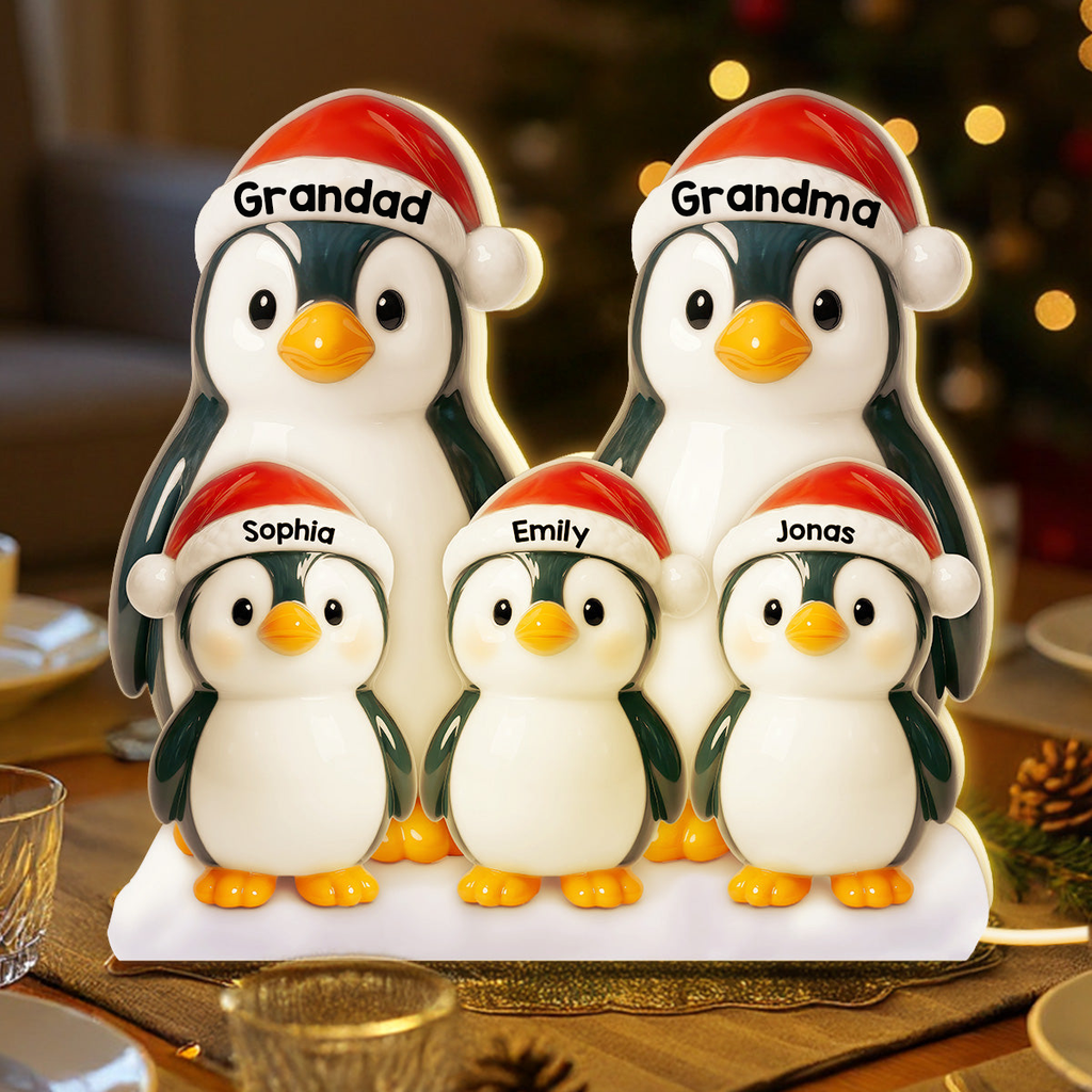 Personalised Grandad & Grandma LED Light Box with Names- Penguins Design