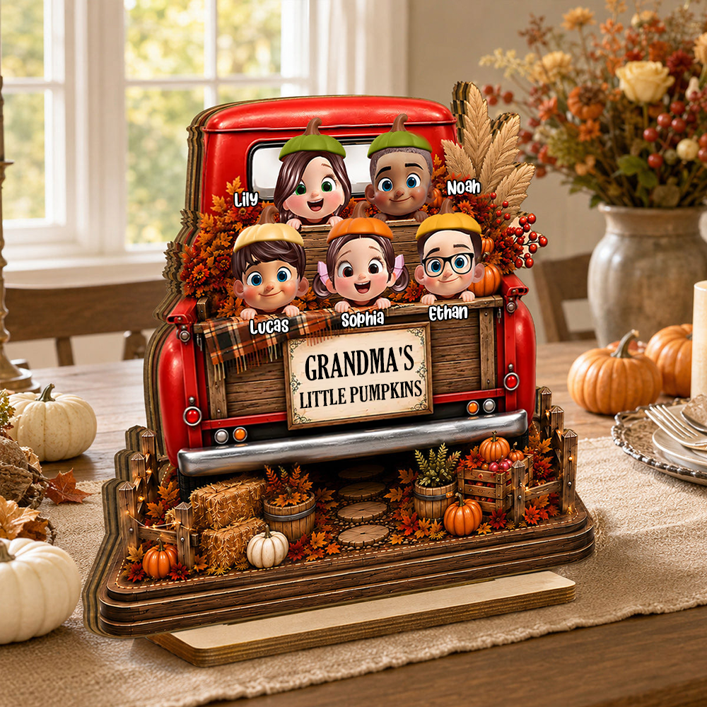 Personalised Wooden Plaque for Grandma - Children & Pumpkin Design