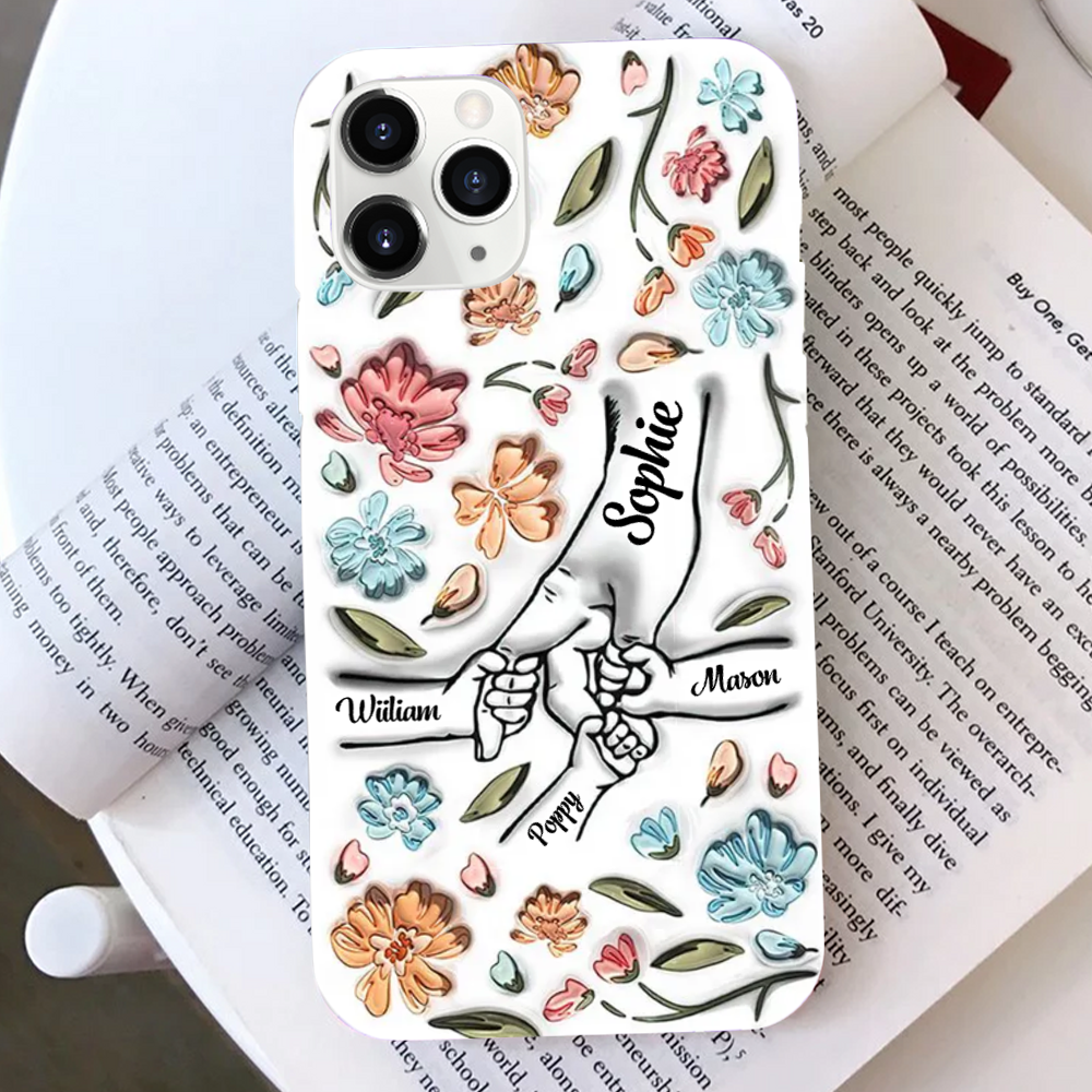 Personalised Silicone Phone Case for Mum and Grandma - Hand in Hand Design
