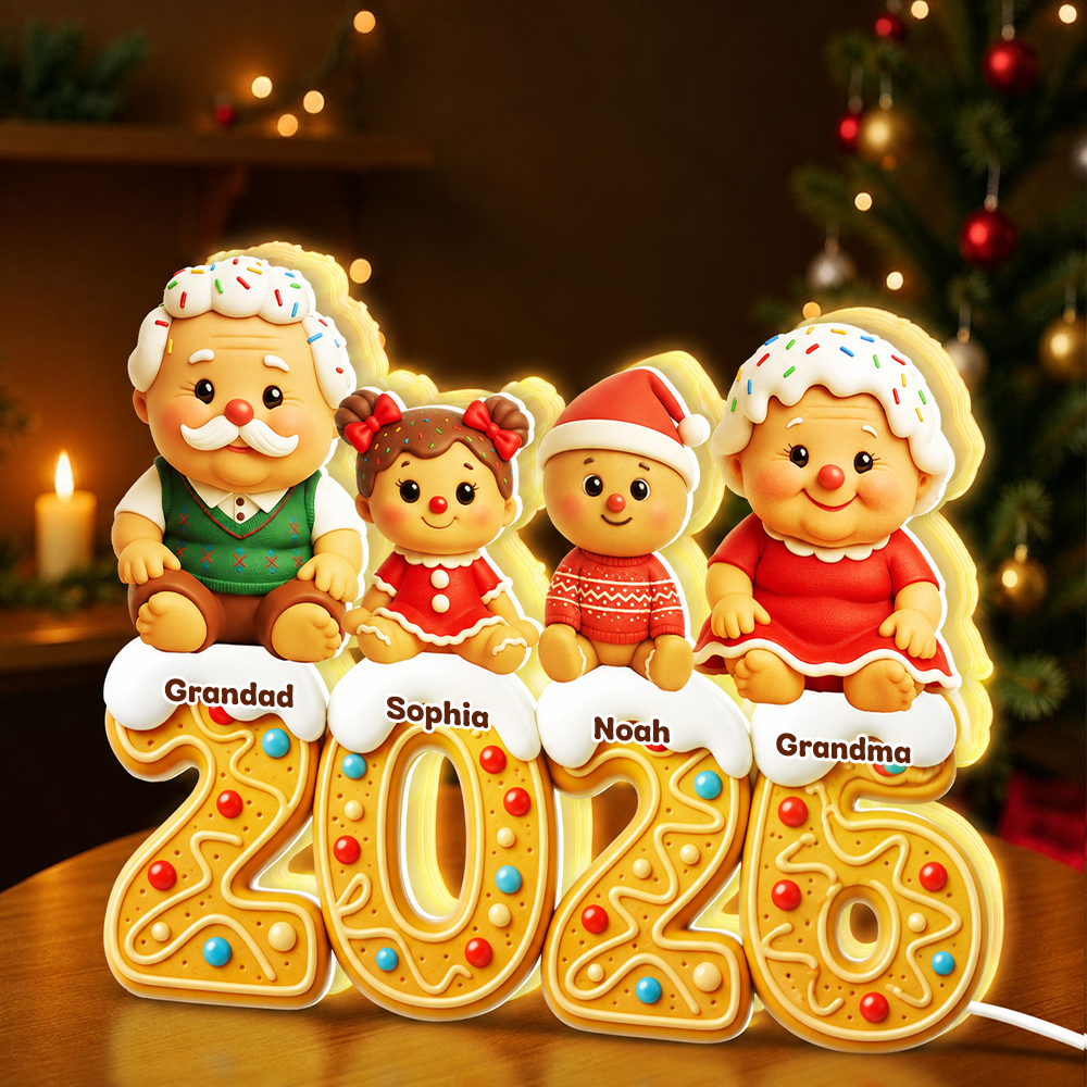 Personalised Family LED Light Box with Names - Gingerbread Man Design