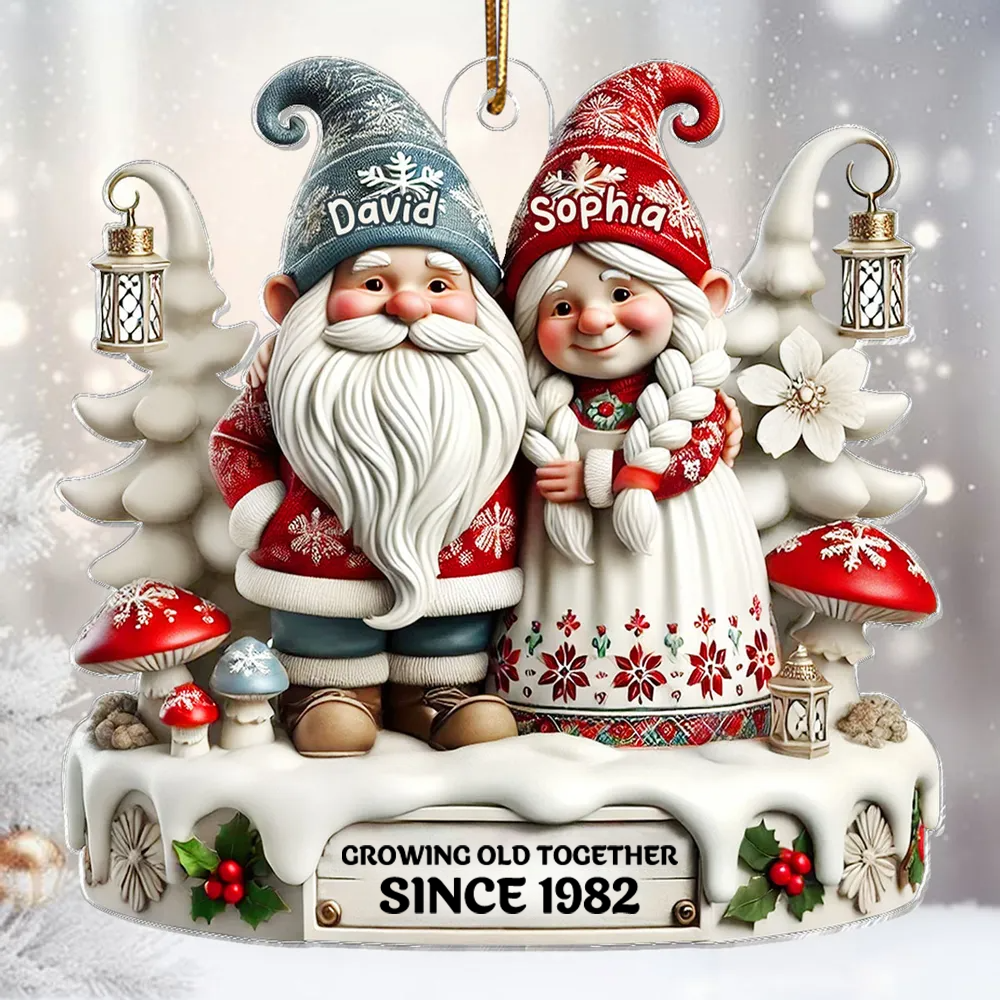 Personalised Couple Acrylic Christmas Ornament - Gnome Couple Design