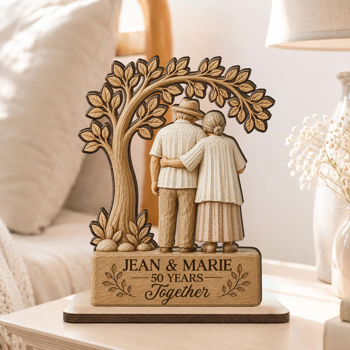 Personalised Anniversay Wooden Plaque with Year & Names - Elderly Couple Design