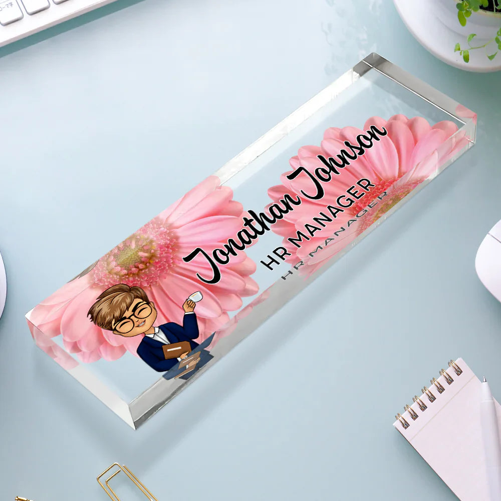 Personalised Acrylic Name Plate - Floral Deisgn