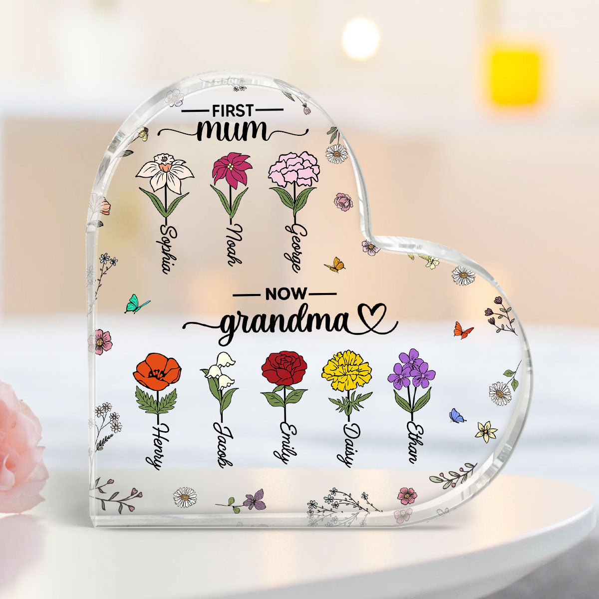 Personalised Floral Acrylic Plaque - First Mum, Now Grandma