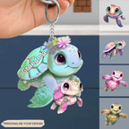 Personalised Acrylic Keyring for Mum and Grandma - Sea Turtles Design
