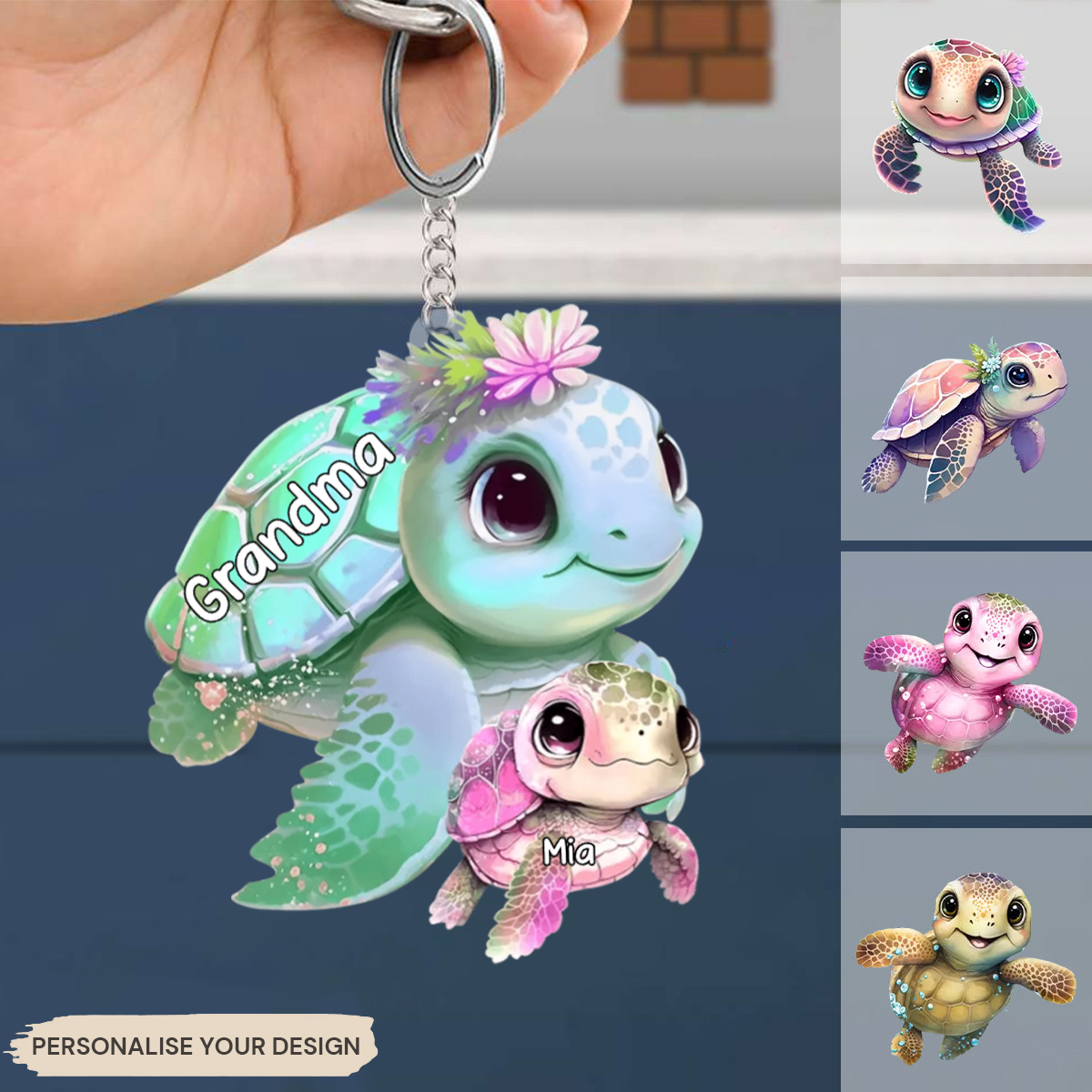 Personalised Acrylic Keyring for Mum and Grandma - Sea Turtles Design