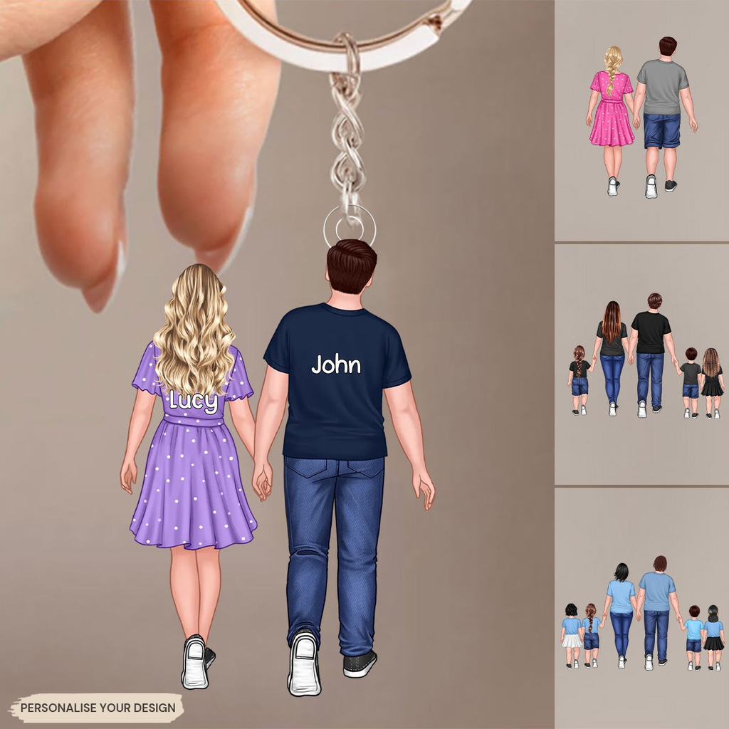 Personalised Family Acrylic Keyring - Dad, Mum and Children Design