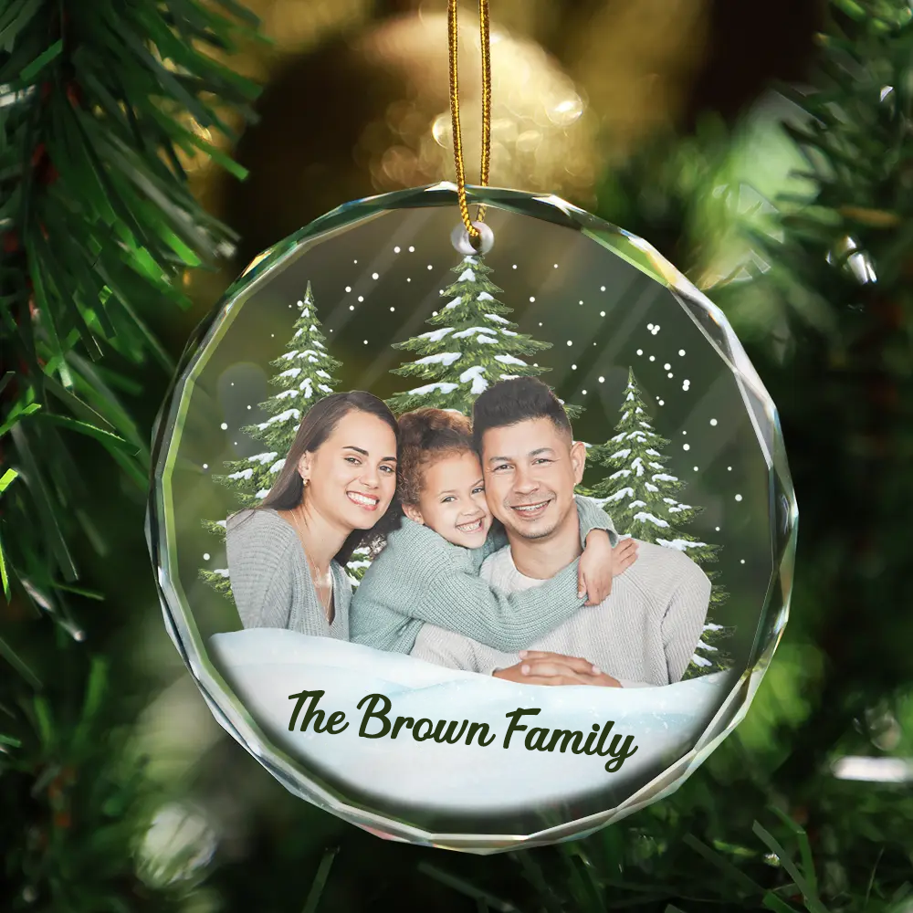 Personalised Family Glass Christmas Ornament with Photo & Text