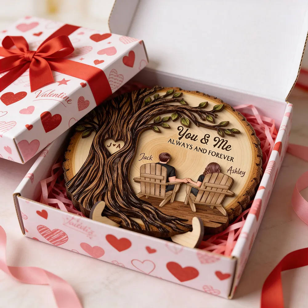 Personalised Couple Layered Wooden Plaque - Tree Design