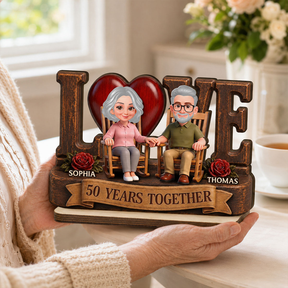 Personalised Anniversary Layered Wooden Plaque -  Love Couple Design