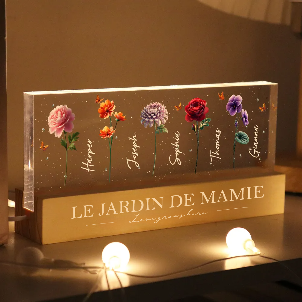 Personalised LED Night Light for Grandma and Mum - Birth Flowers Design