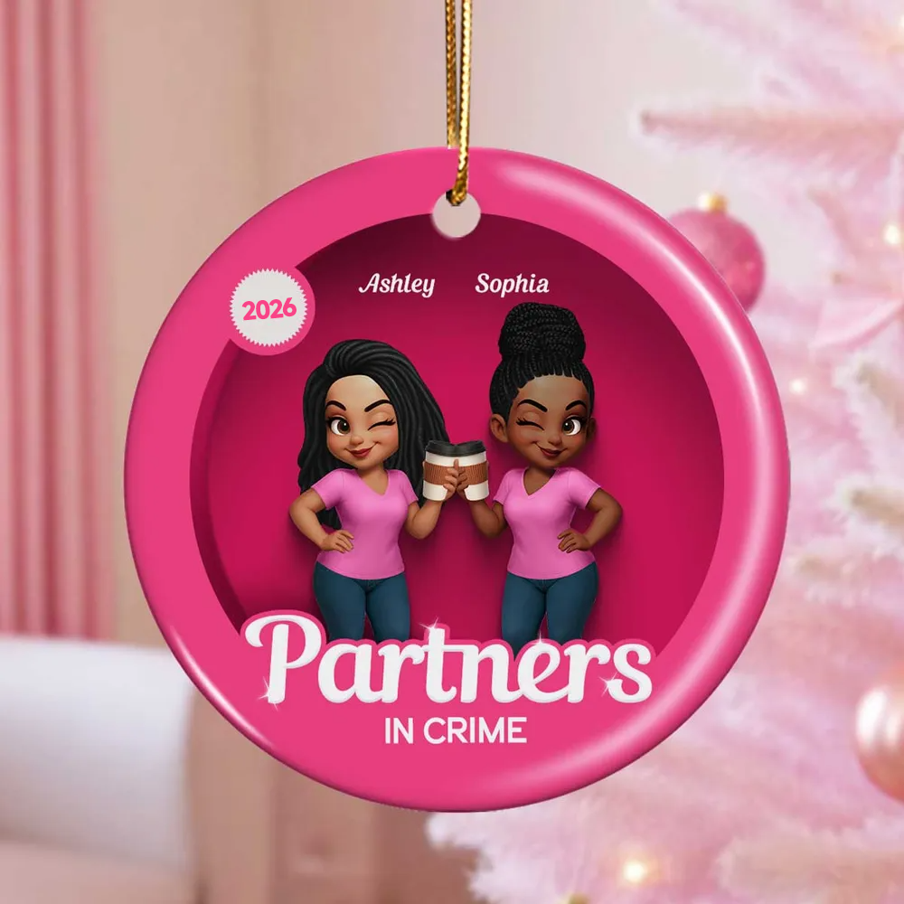Personalised Ceramic Christmas Ornament for Besties & Sisters - Pink Design