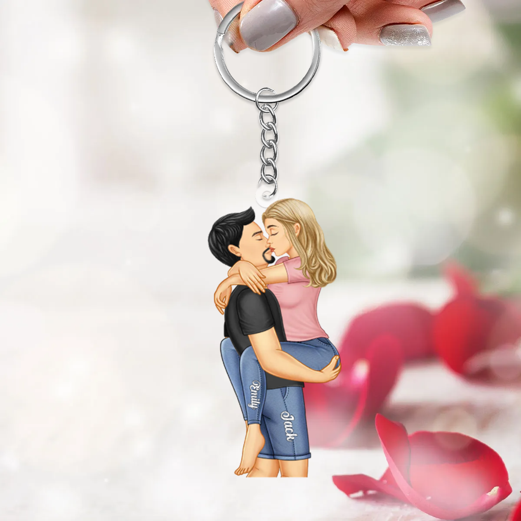 Personalised Couple Acrylic Keyring - Hugging Couple Design