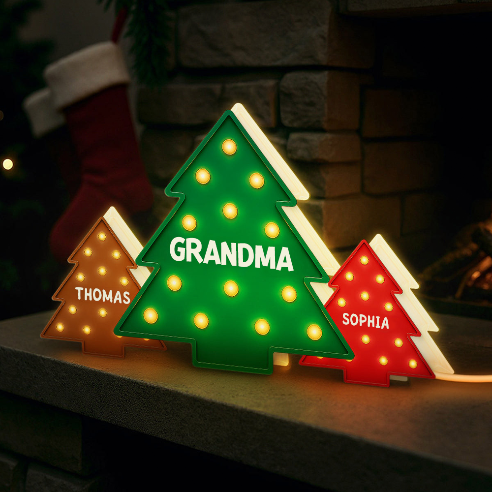 Personalised Grandma LED Light Box with Names - Christmas Tree Design