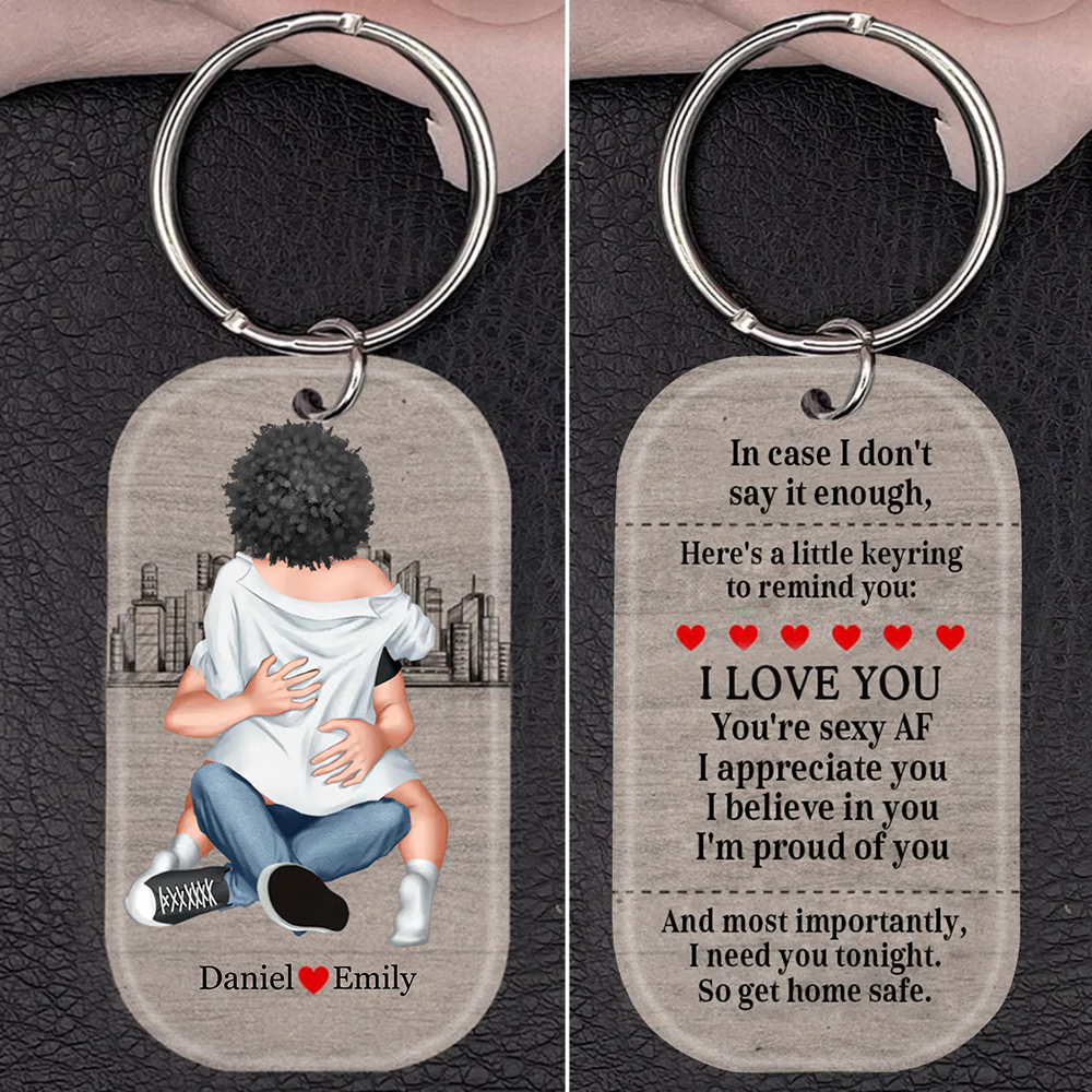 Personalised Couple Arylic Keyring - Couple Hugging Design