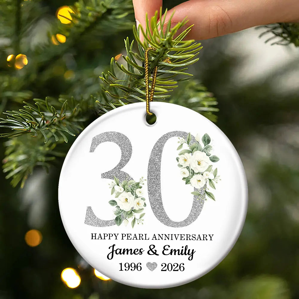 Personalised Wedding Anniversary Ceramic Ornament with Number & Name