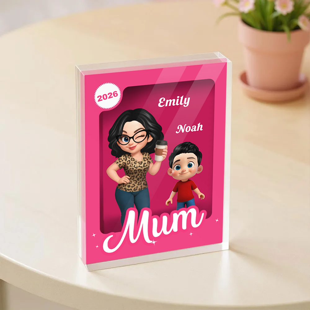 Personalised Pink Freestanding Acrylic Plaque - Mum/Grandma with Children Design