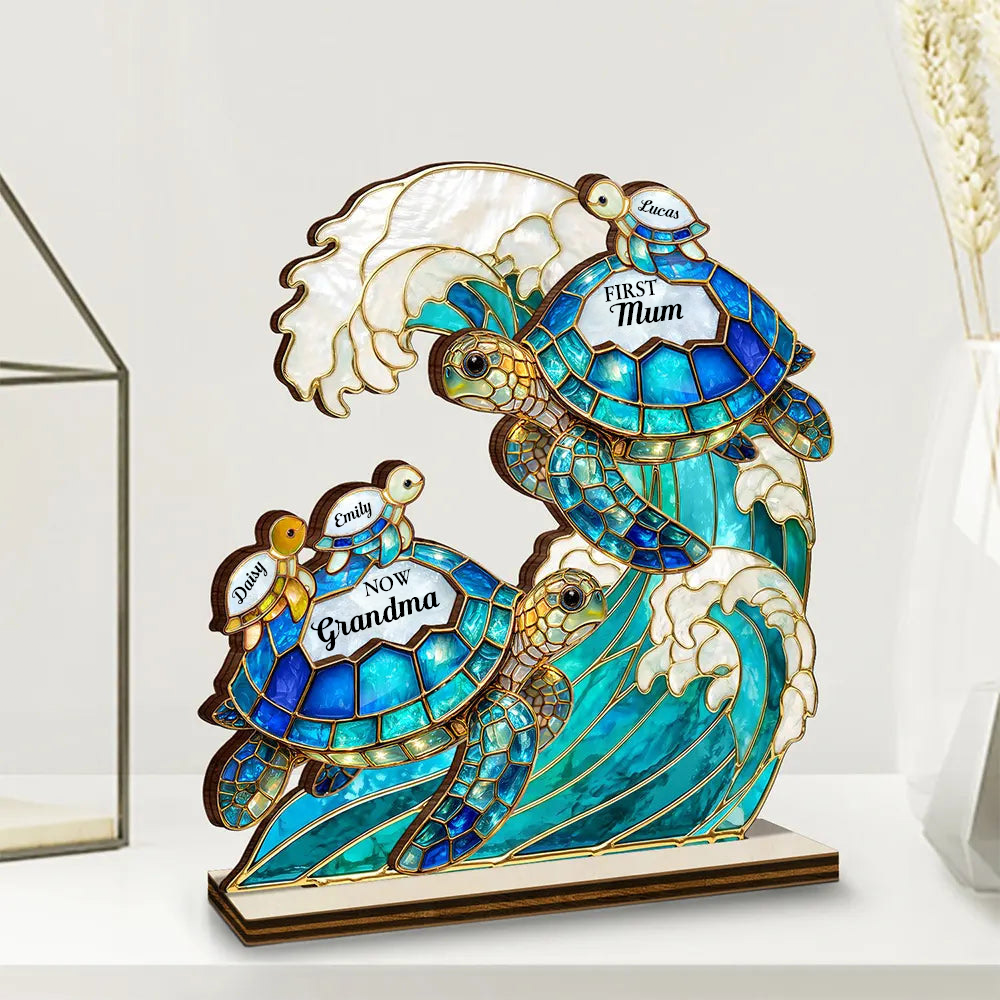 Personalised Grandma Wooden Plaque - "First Mum, Now Grandma" Sea Turtles Design