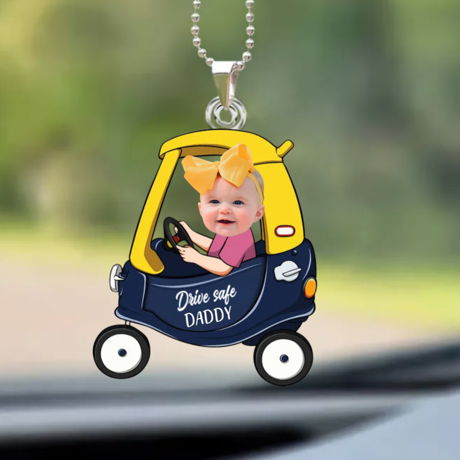 Personalised Photo Acrylic Hanging Ornament with Baby Face - Drive Safe Design
