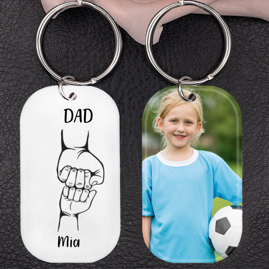 Personalised Best Dad Acrylic Keyring - Fist-Bump Design