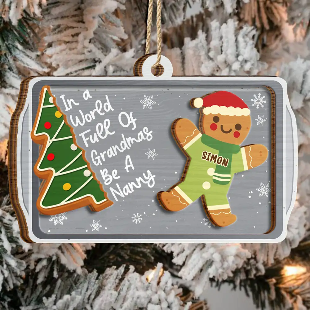 Personalised Wooden Christmas Ornament for Grandma - Gingerbread Man Design