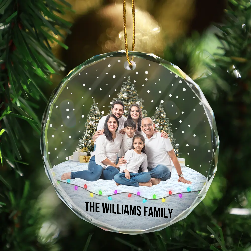 Personalised Family Glass Christmas Ornament with Photo & Text