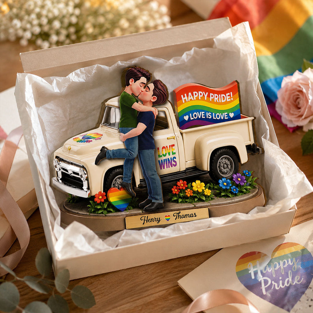 Personalised Wooden Plaque for Same-Sex Couples - Happy Pride Design