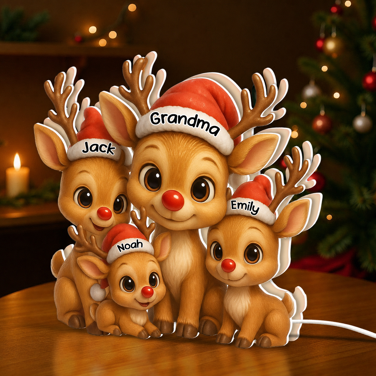 Personalised Grandma LED Light Box with Names - Reindeer Design