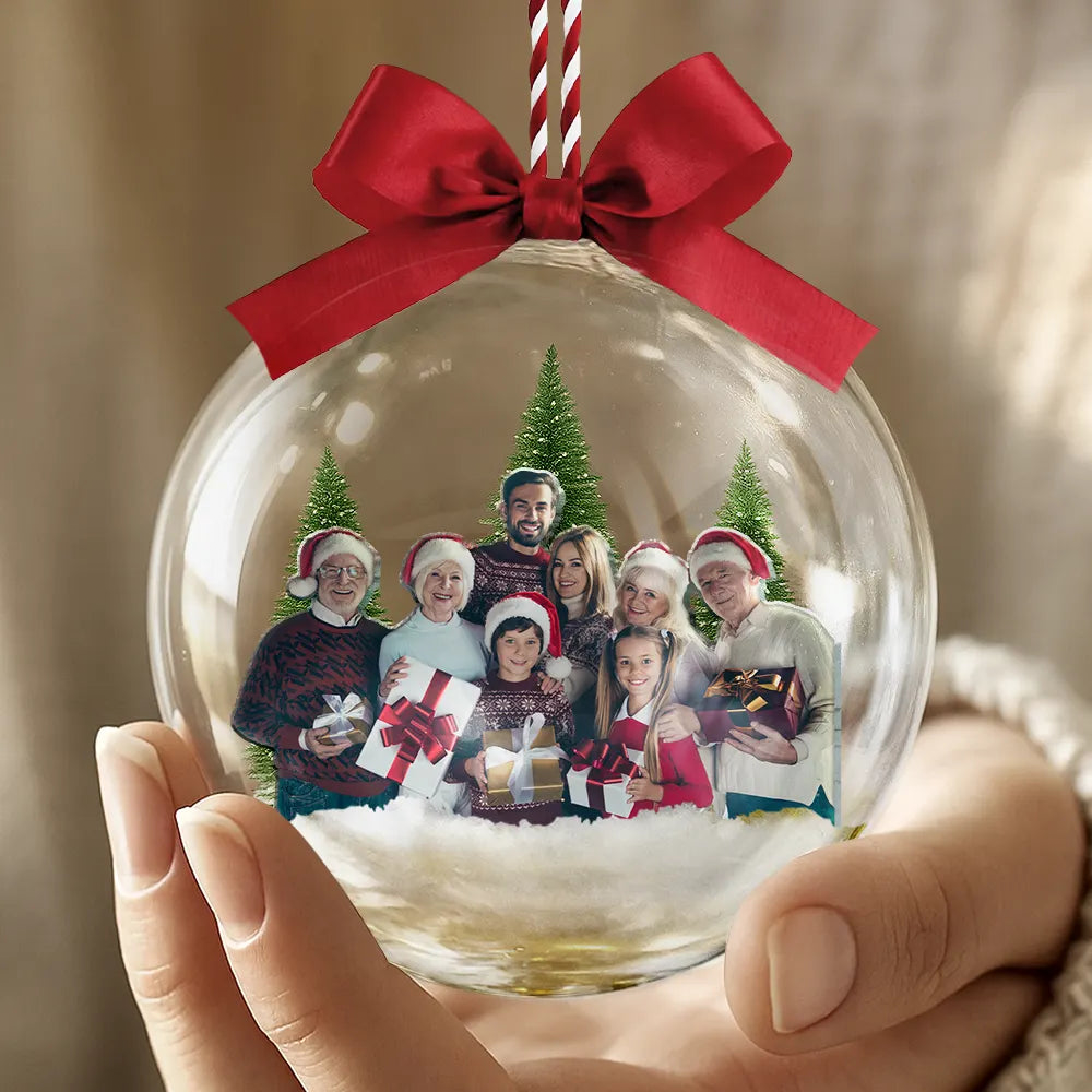 Personalised Family Photo Clear Christmas Bauble