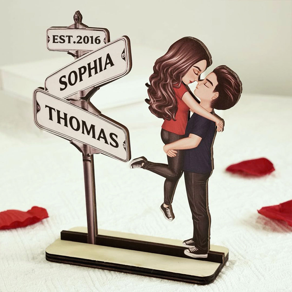 Personalised Anniversary Wooden Plaque - Street Sign Couple Design