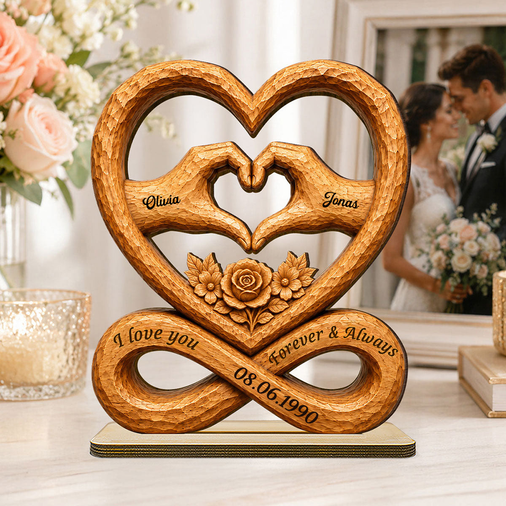 Personalised Couple Wooden Plaque with Names & Date - "I Love You Forever & Always"