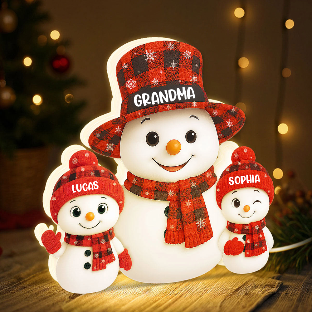 Personalised Grandma LED Light Box with Names - Snowman Design