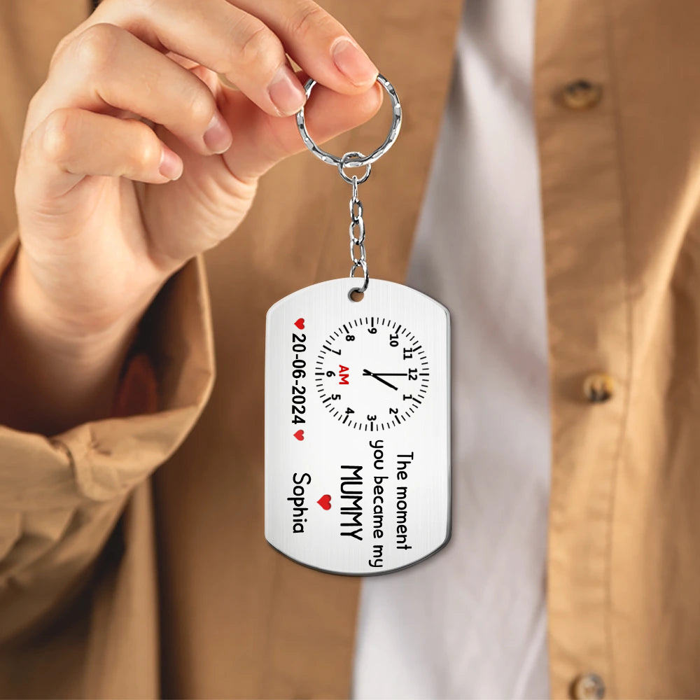 Personalised "The Moment you Became my..." Keyring with Photo - Clock Design