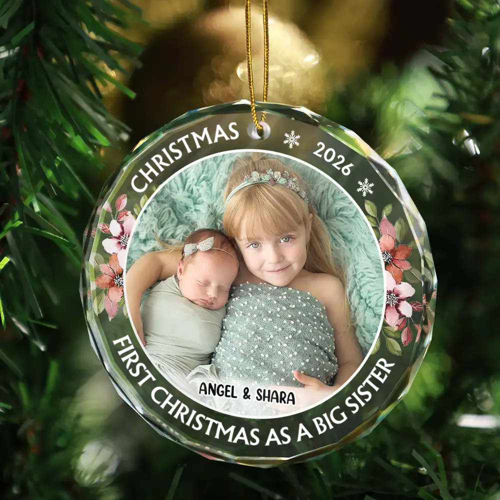 Personalised Glass Christmas Ornament with Photo - First Christmas as a Big Sibling