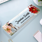 Personalised Office Acrylic Plaque with Flower - Name Plate Design