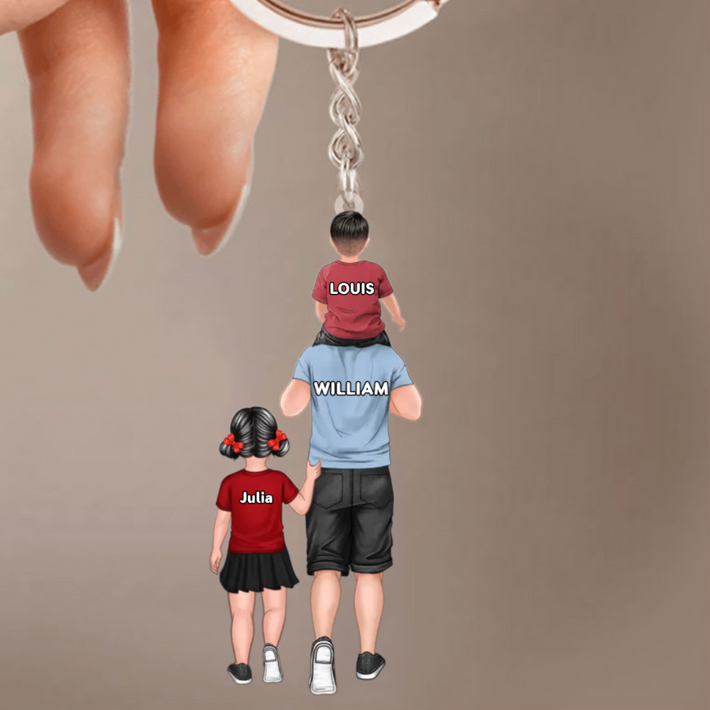 Personalised Acrylic Keyring - Dad with Children / Mum with Children Design