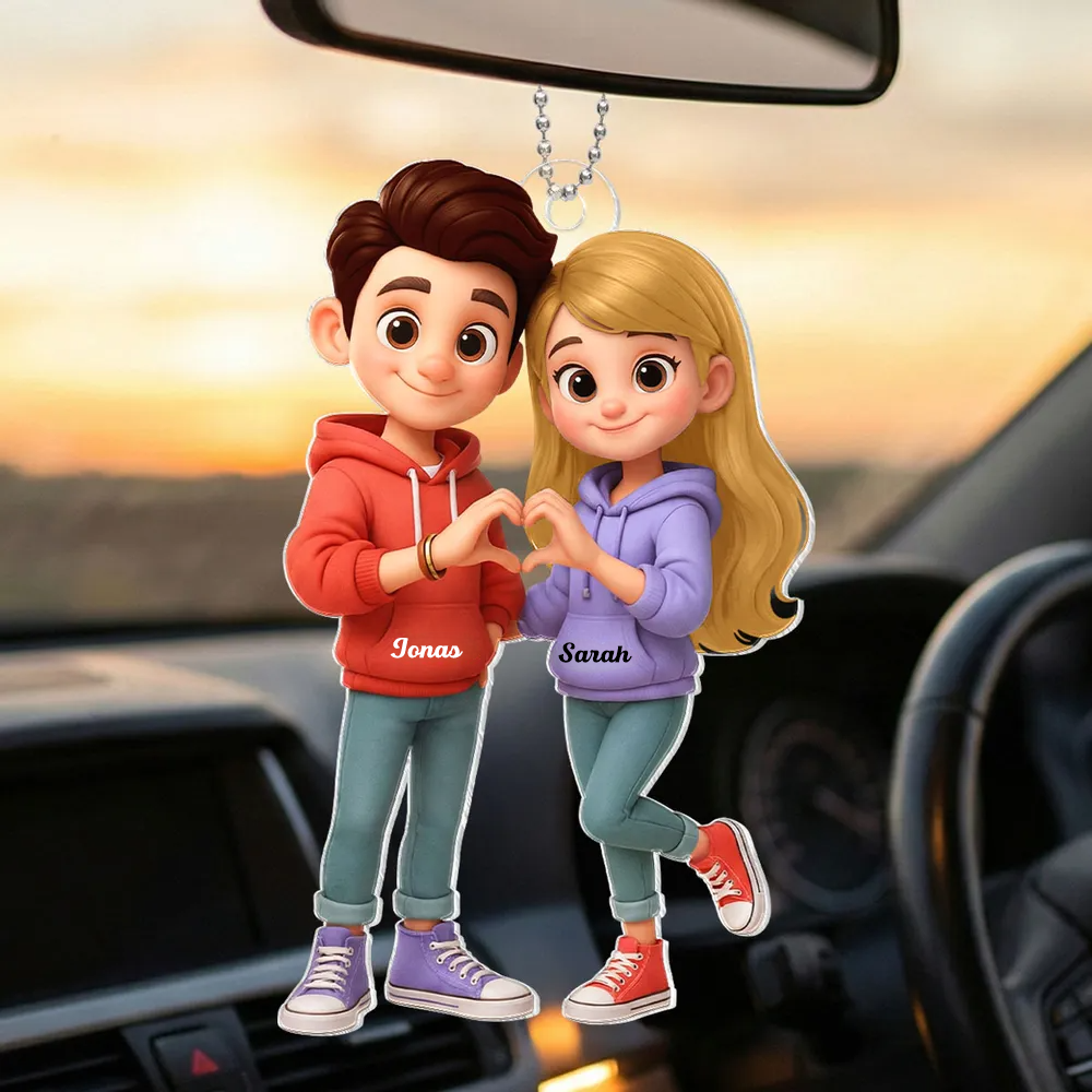 Personalised Acrylic Car Ornament for Couples