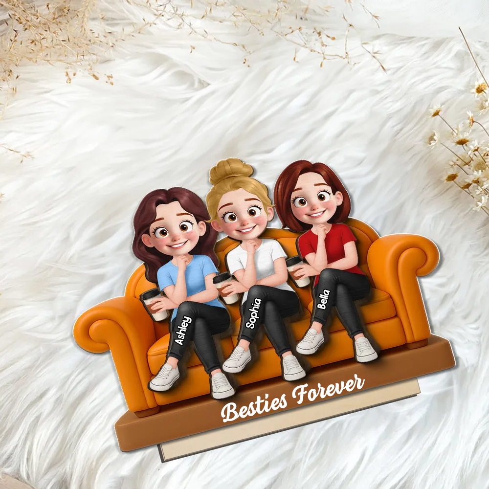 Personalised Besties Wooden Plaque - Girls on Sofa Design
