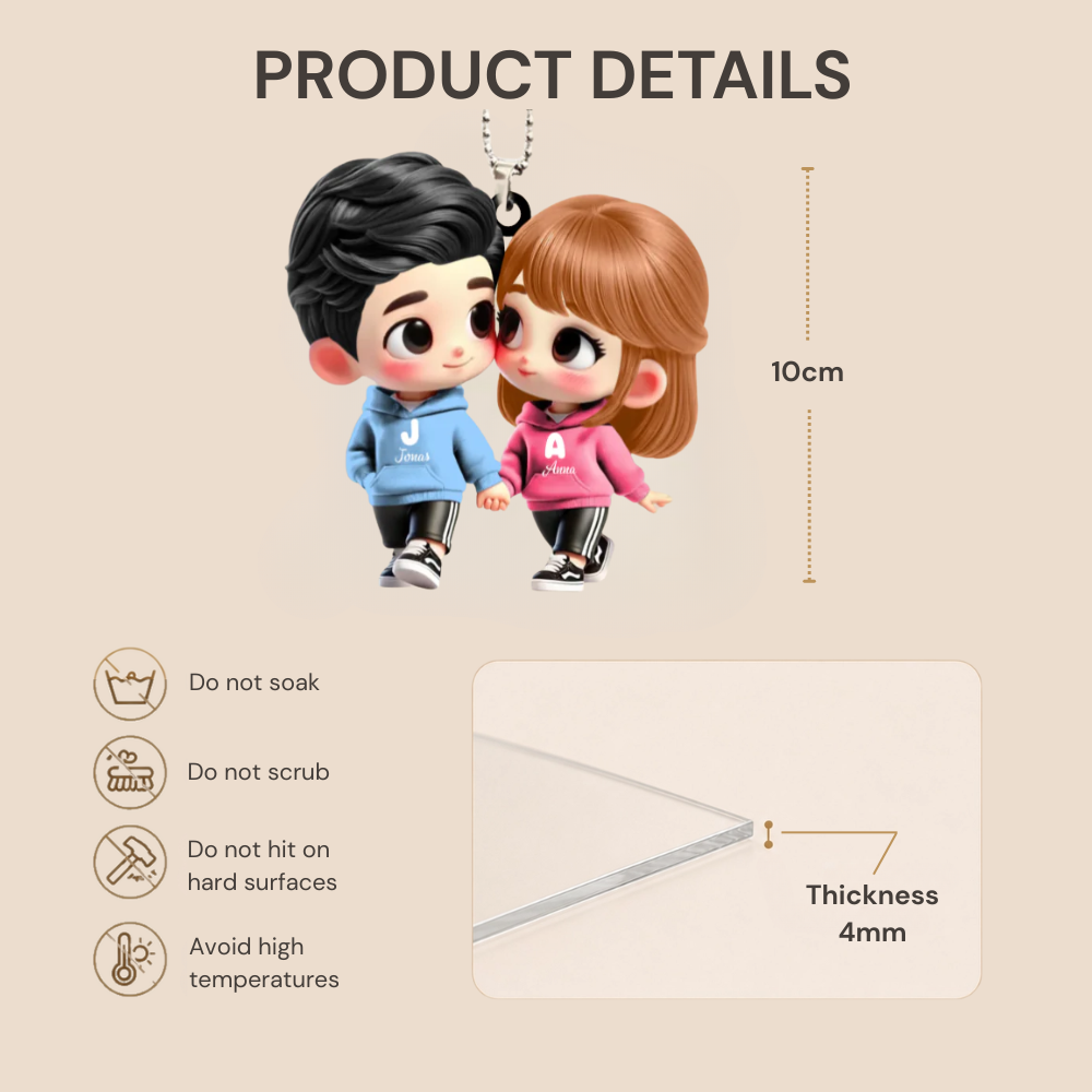 Personalised Couple Acrylic Hanging Ornament - Cartoon Character Design