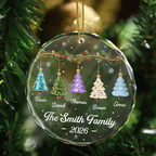 Personalised Family Glass Christmas Ornament with Names & Text - Pine Tree Design