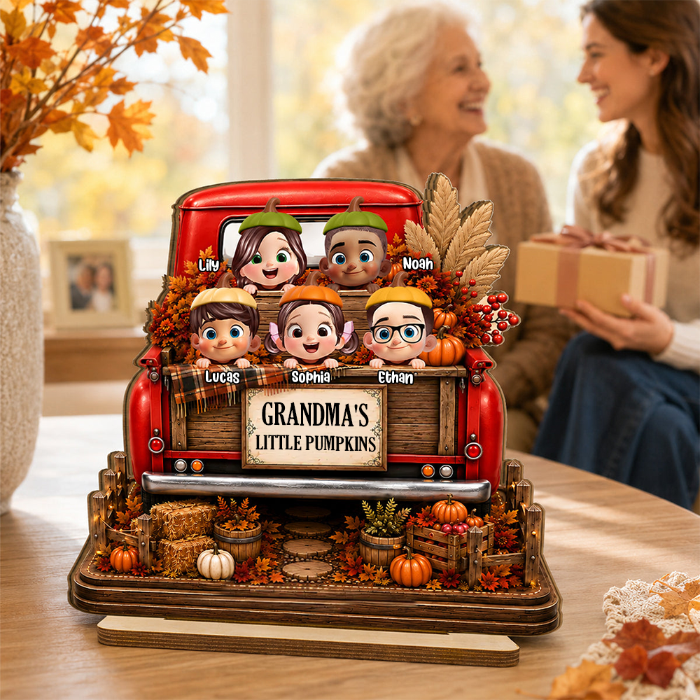 Personalised Wooden Plaque for Grandma - Children & Pumpkin Design