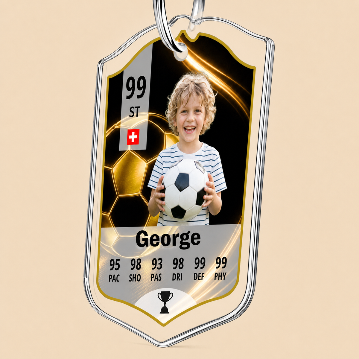 Personalised Football Player Card Acrylic Keyring with Photo & Stats