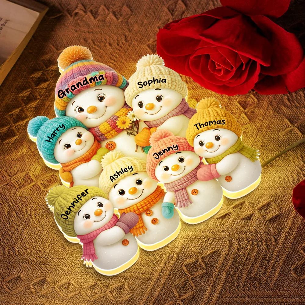 Personalised LED Light Box for Grandma and Grandad - Snowman Design