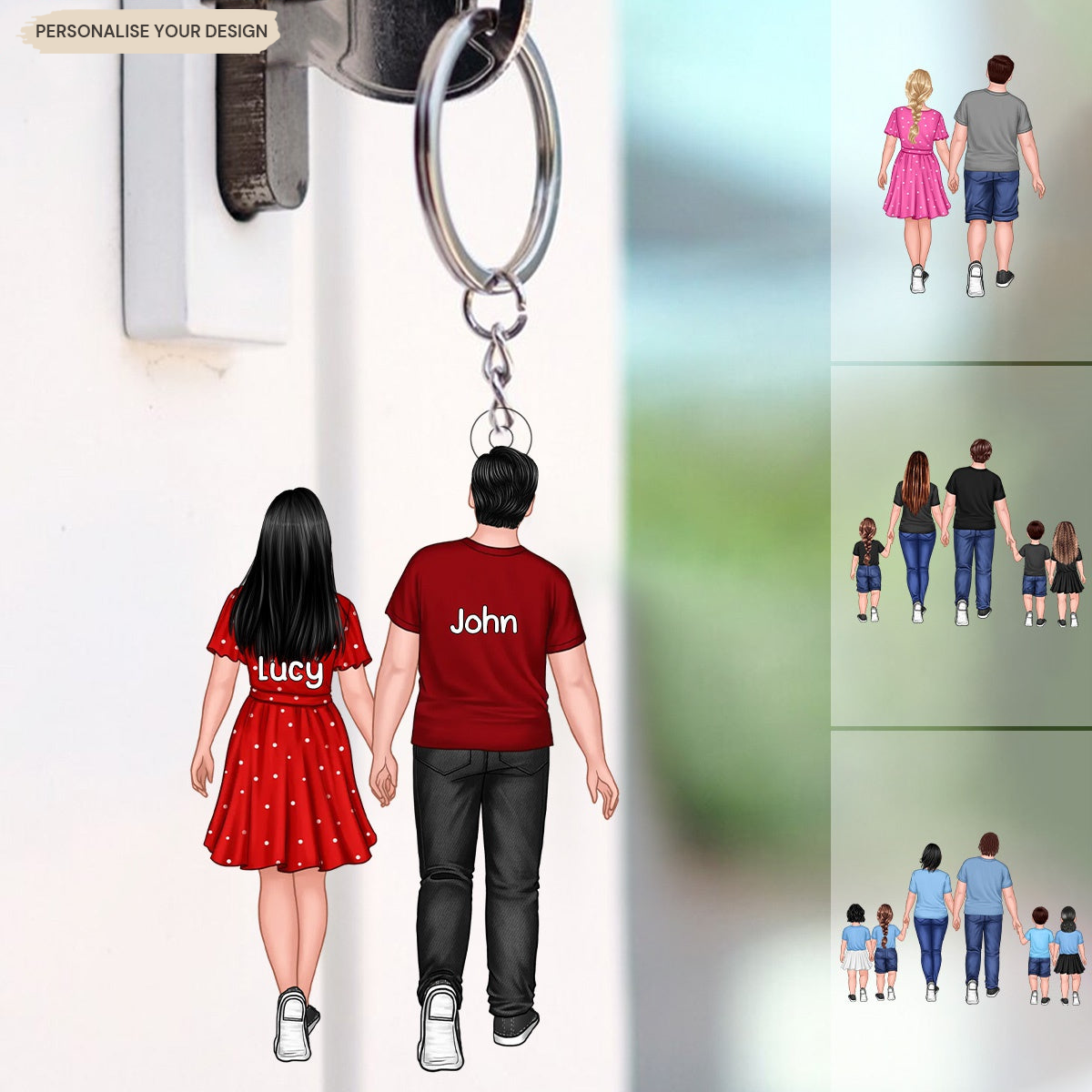 Personalised Family Acrylic Keyring - Dad, Mum and Children Design