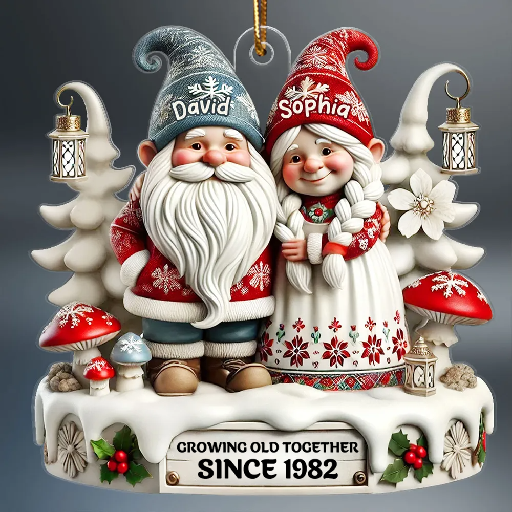 Personalised Couple Acrylic Christmas Ornament - Gnome Couple Design