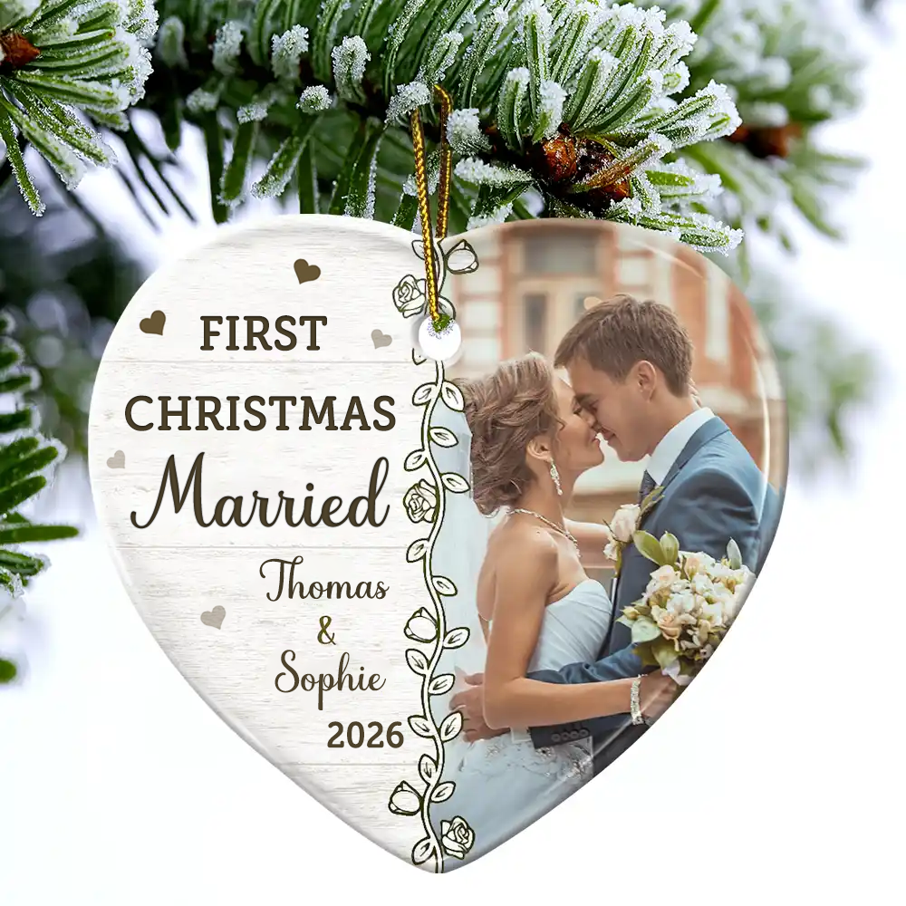 Personalised Couple Ceramic Christmas Ornament - First Christmas Married