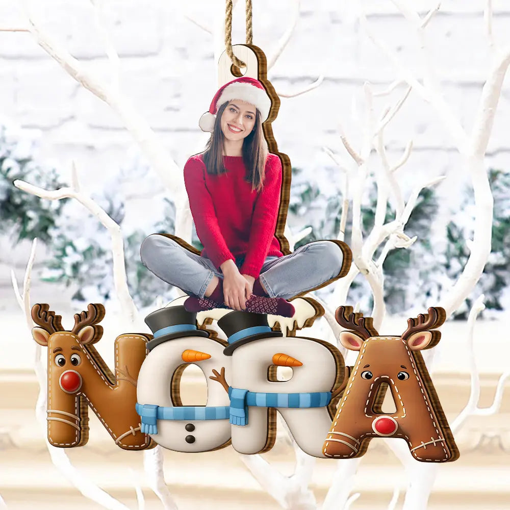 Personalised Wooden Christmas Ornament with Name & Photo