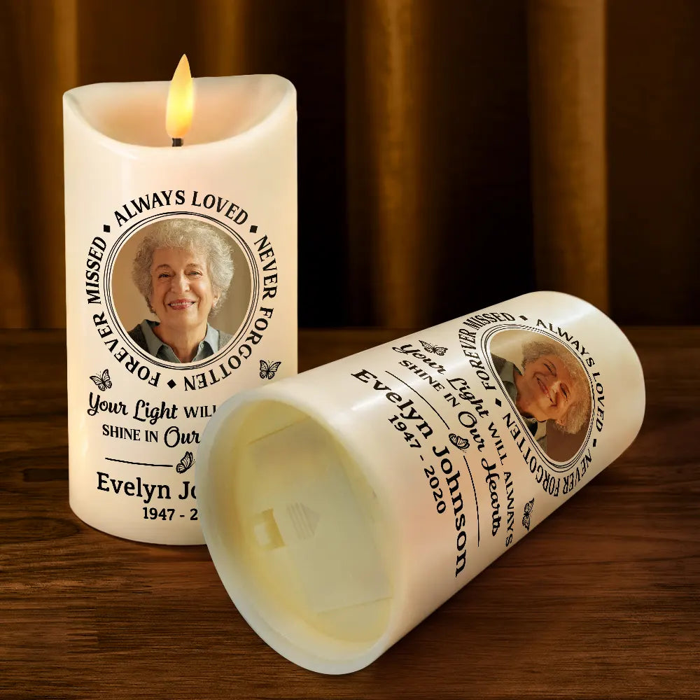 Personalised Memorial LED Candle with Photo & Quote - Always Loved