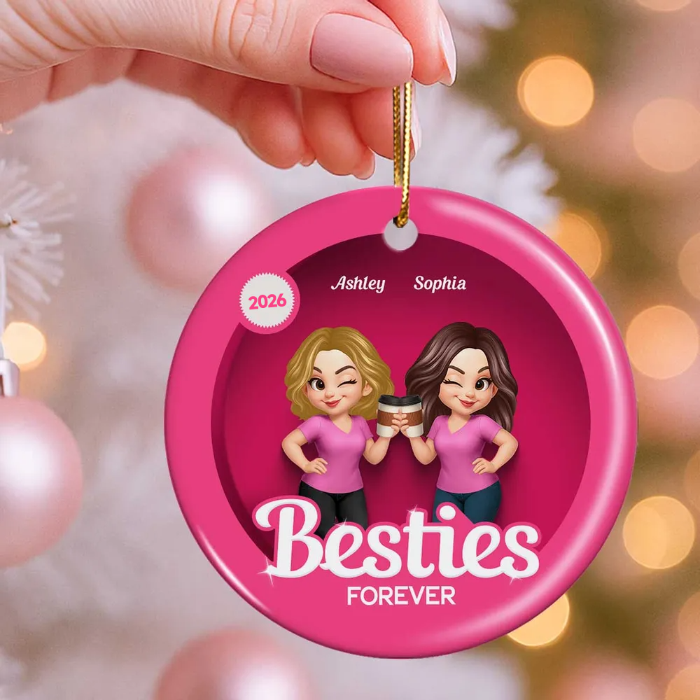Personalised Ceramic Christmas Ornament for Besties & Sisters - Pink Design
